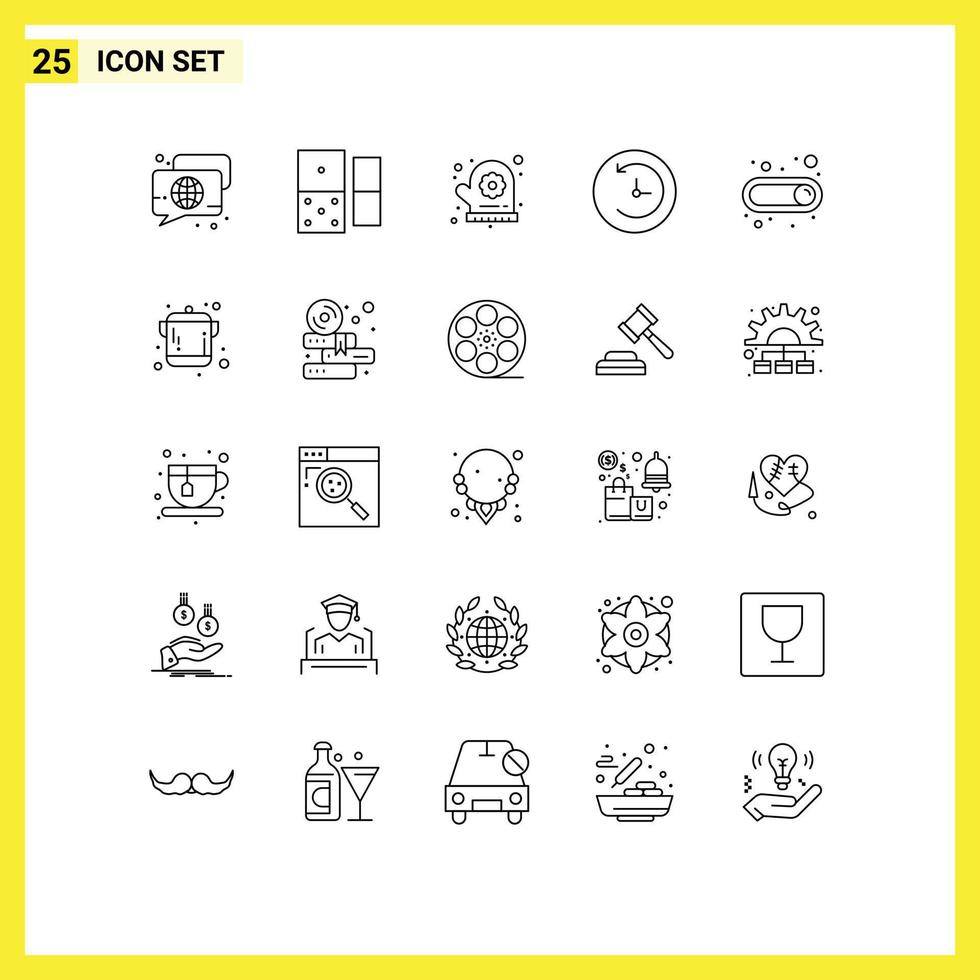 Gruppe von 25 Linien Zeichen und Symbole zum Kochen Schalter Ofen Fausthandschuh auf Uhr editierbar Vektor Design Elemente