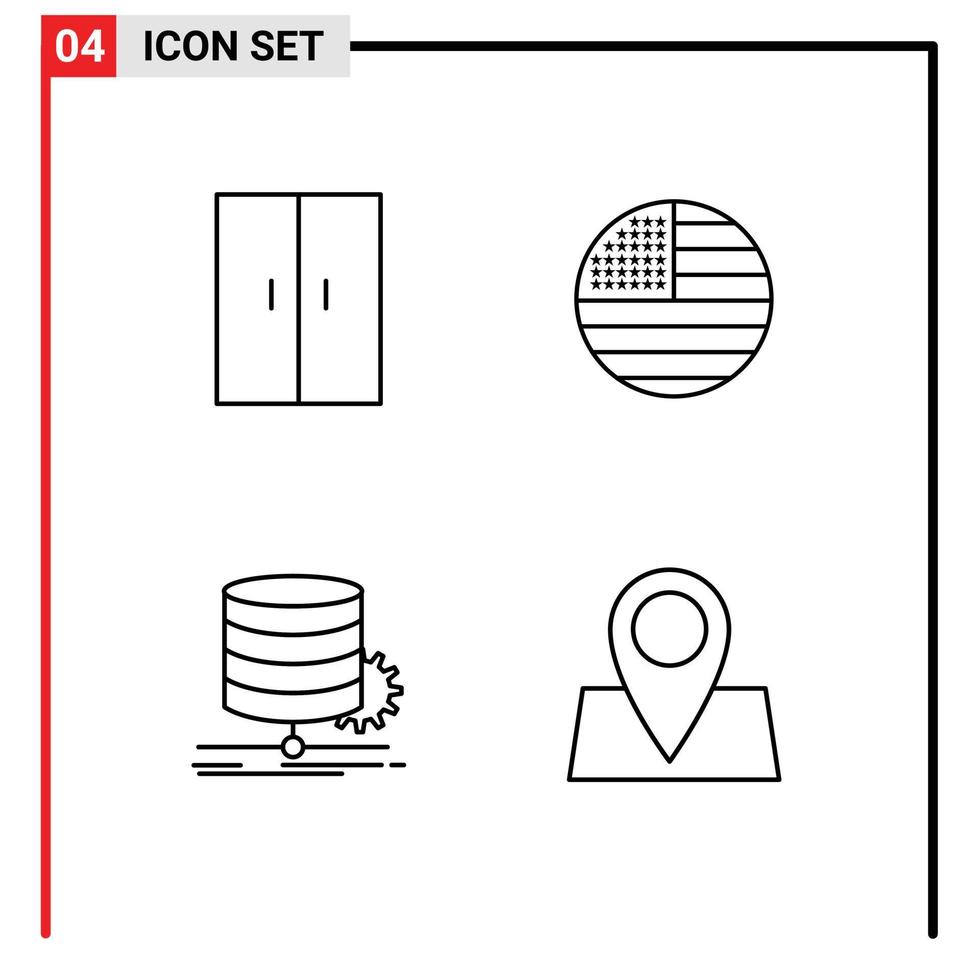 Universal- Symbol Symbole Gruppe von 4 modern gefüllte Linie eben Farben von Möbel Diagramm Kleiderschrank das Erntedankfest Diagramm editierbar Vektor Design Elemente