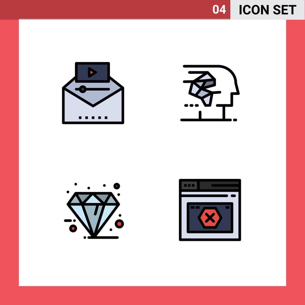 Lager Vektor Symbol Pack von 4 Linie Zeichen und Symbole zum berühmt Video Schnittstelle Video Marketing künstlich Diamant editierbar Vektor Design Elemente