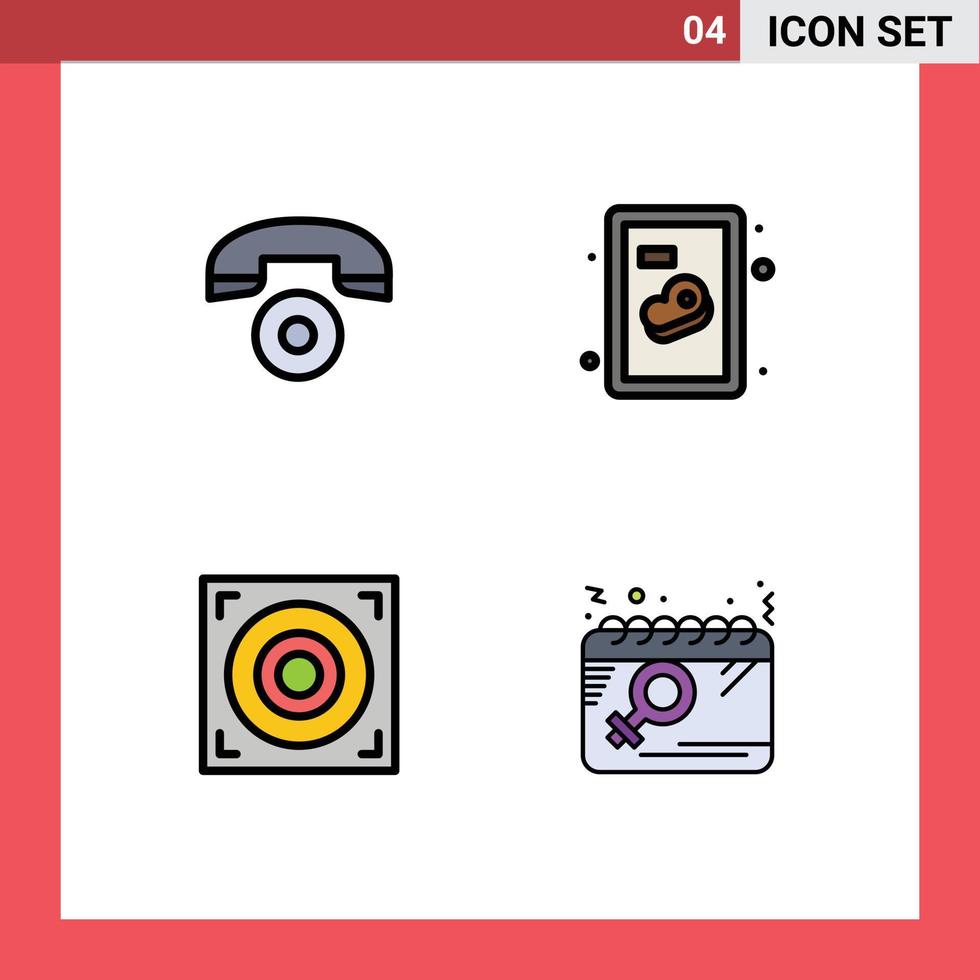 piktogram uppsättning av 4 enkel fylld linje platt färger av telefon kalender nötkött webb planen redigerbar vektor design element