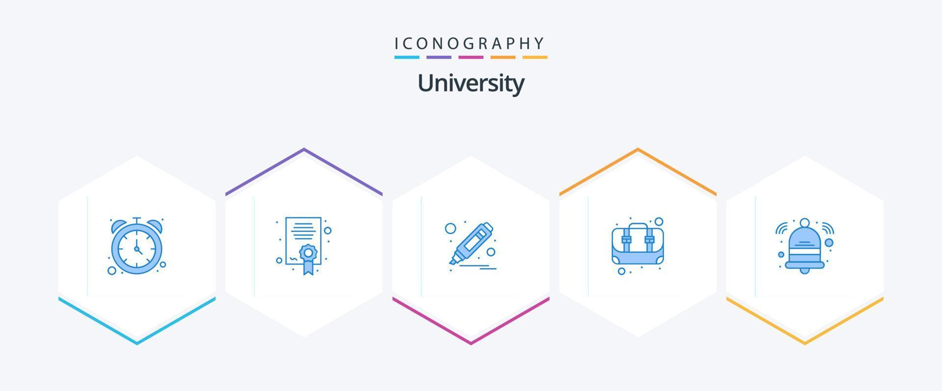 Universität 25 Blau Symbol Pack einschließlich Glocke. Student. Textmarker. Schule. Box vektor