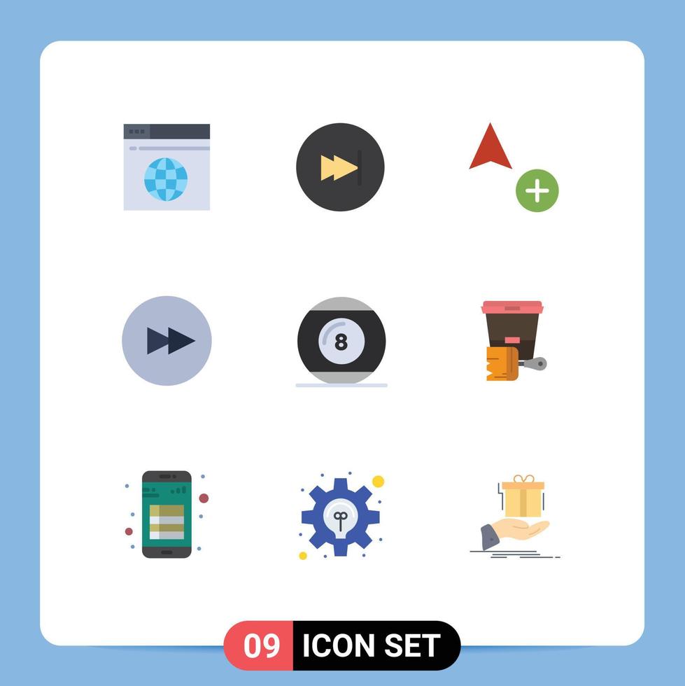 universell ikon symboler grupp av 9 modern platt färger av spela spel Lägg till boll framåt- redigerbar vektor design element