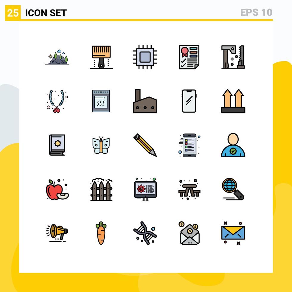 mobil gränssnitt fylld linje platt Färg uppsättning av 25 piktogram av sida data paintbrush hårdvara enheter redigerbar vektor design element