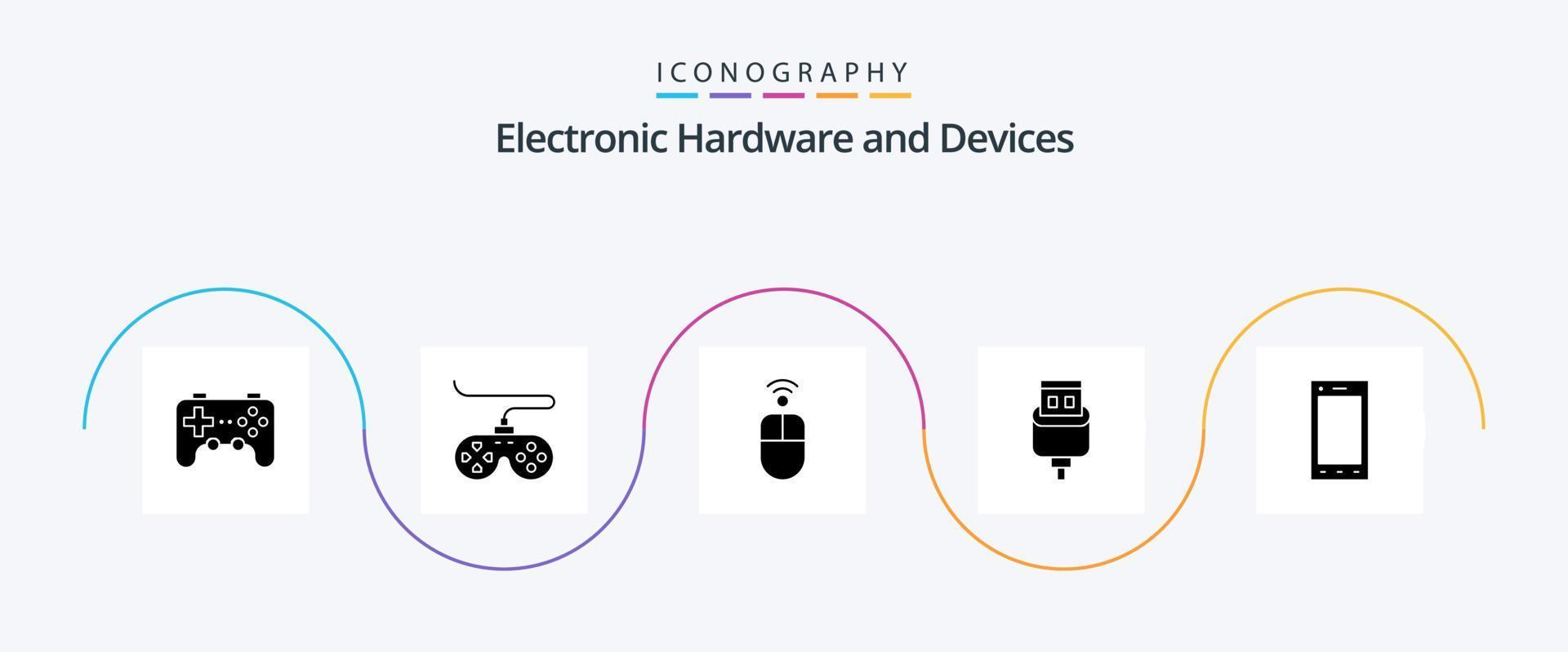 Geräte Glyphe 5 Symbol Pack einschließlich . Tablette. Kabel. Telefon. Geräte vektor