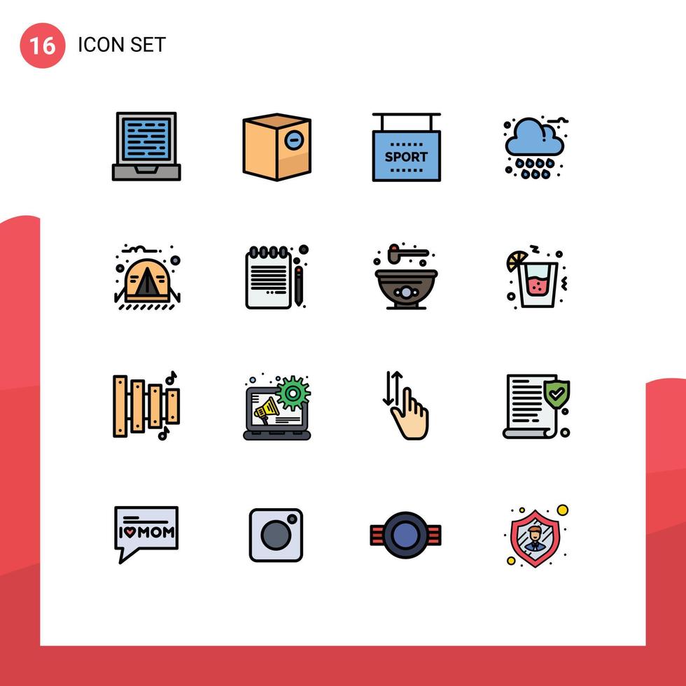 piktogram uppsättning av 16 enkel platt Färg fylld rader av camping väder info regn höst redigerbar kreativ vektor design element