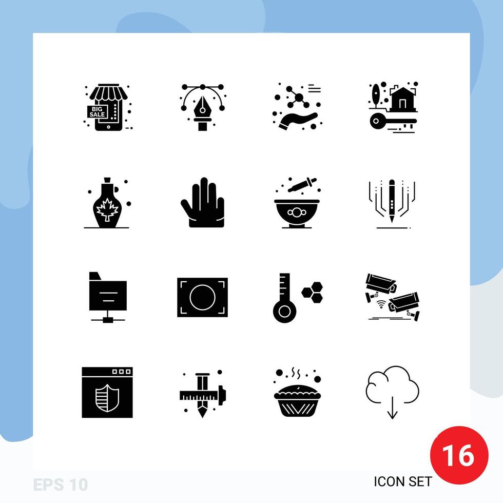 uppsättning av 16 modern ui ikoner symboler tecken för dryck fast egendom penna nycklar vetenskap redigerbar vektor design element