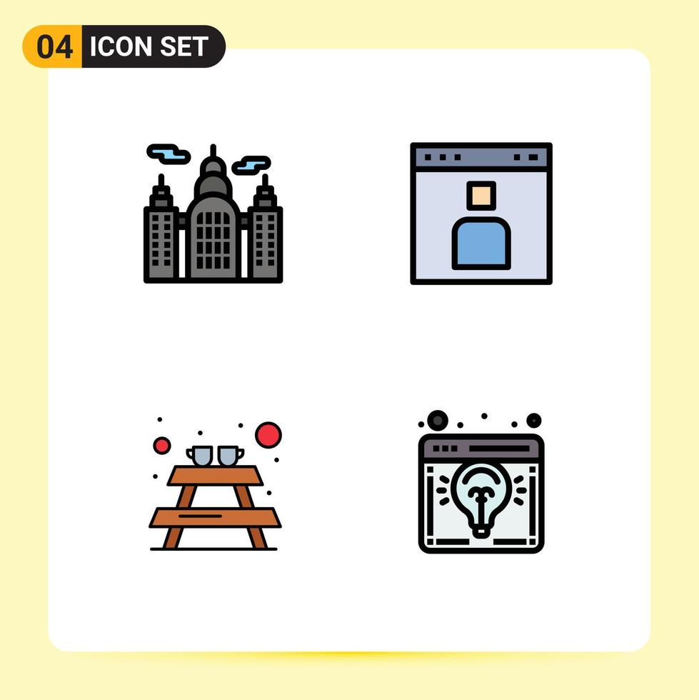 modern uppsättning av 4 fylld linje platt färger pictograph av byggnad picknick avatar sida browser redigerbar vektor design element