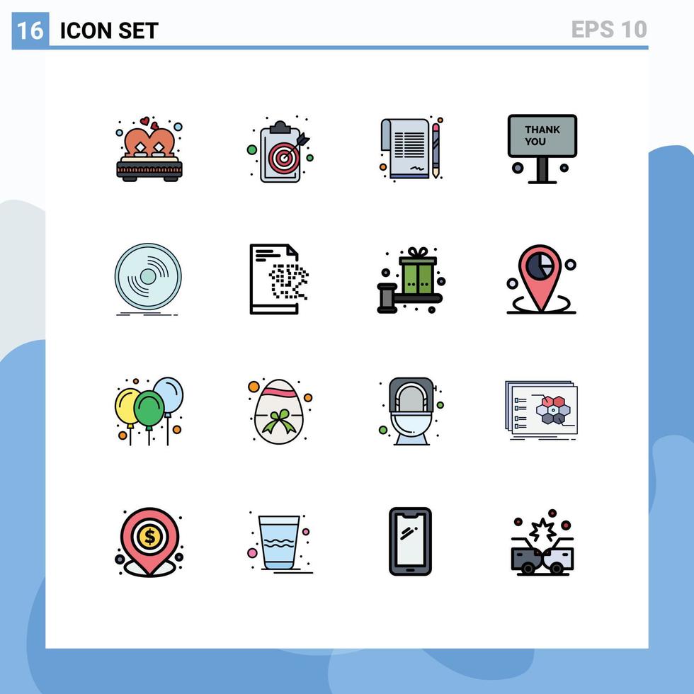 Gruppe von 16 modern eben Farbe gefüllt Linien einstellen zum danken Sie Zeichen Zielsetzung Gruß Zeichen editierbar kreativ Vektor Design Elemente