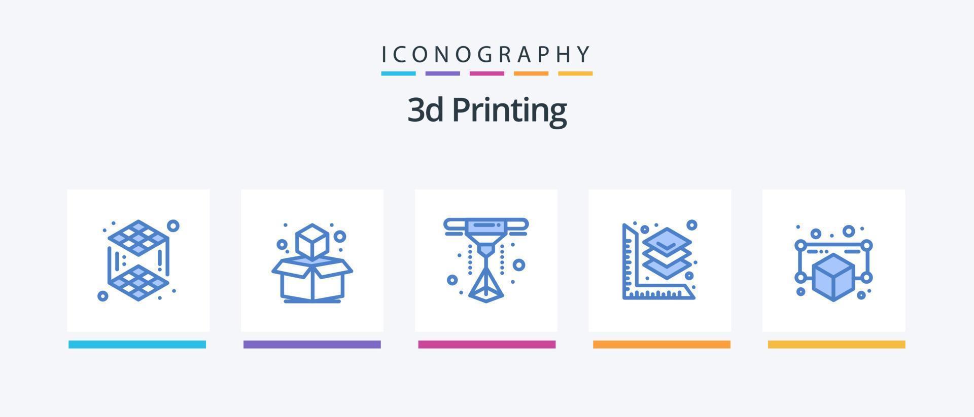 3d utskrift blå 5 ikon packa Inklusive objekt. grej. 3d. 3d. utskrift. kreativ ikoner design vektor