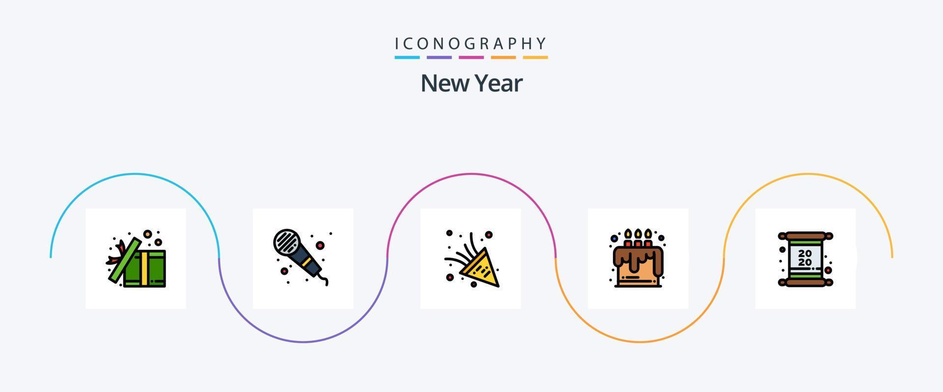 Neu Jahr Linie gefüllt eben 5 Symbol Pack einschließlich einladen. Karte. zelebrieren. Party. Kerze vektor