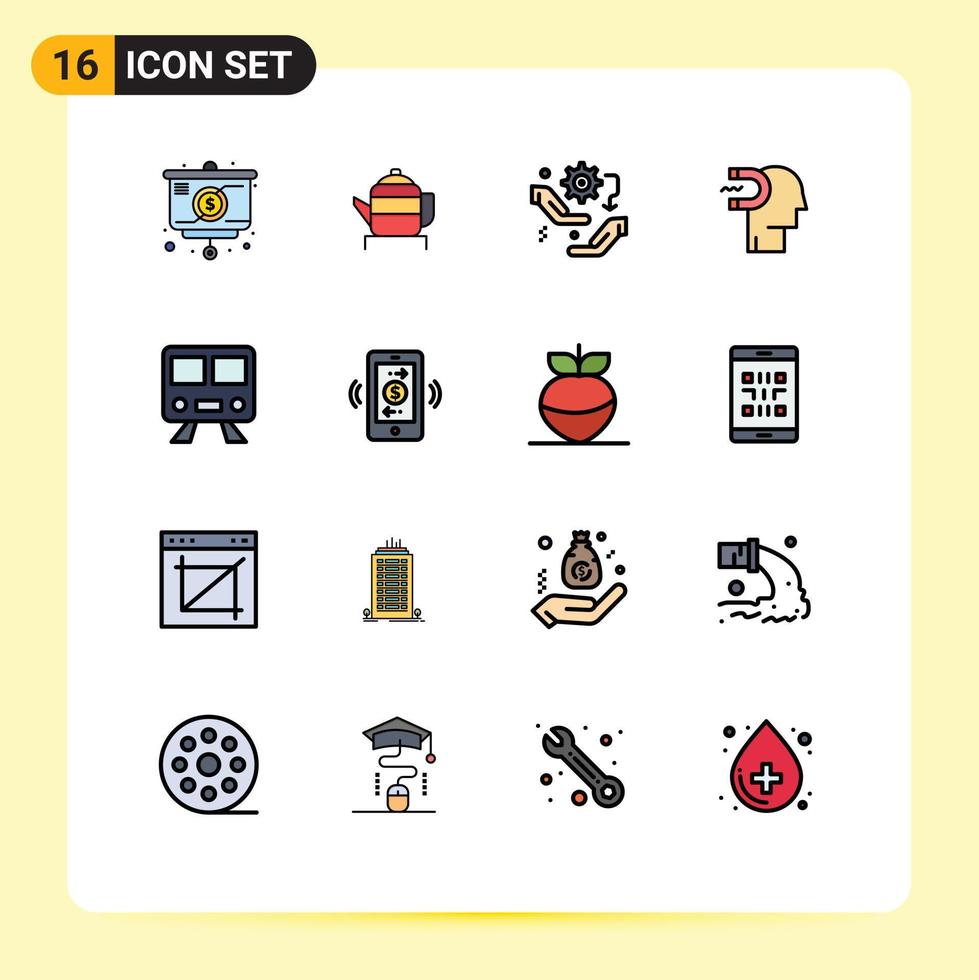 16 universell platt Färg fylld rader uppsättning för webb och mobil tillämpningar leda mänsklig redskap engagemang miljö redigerbar kreativ vektor design element