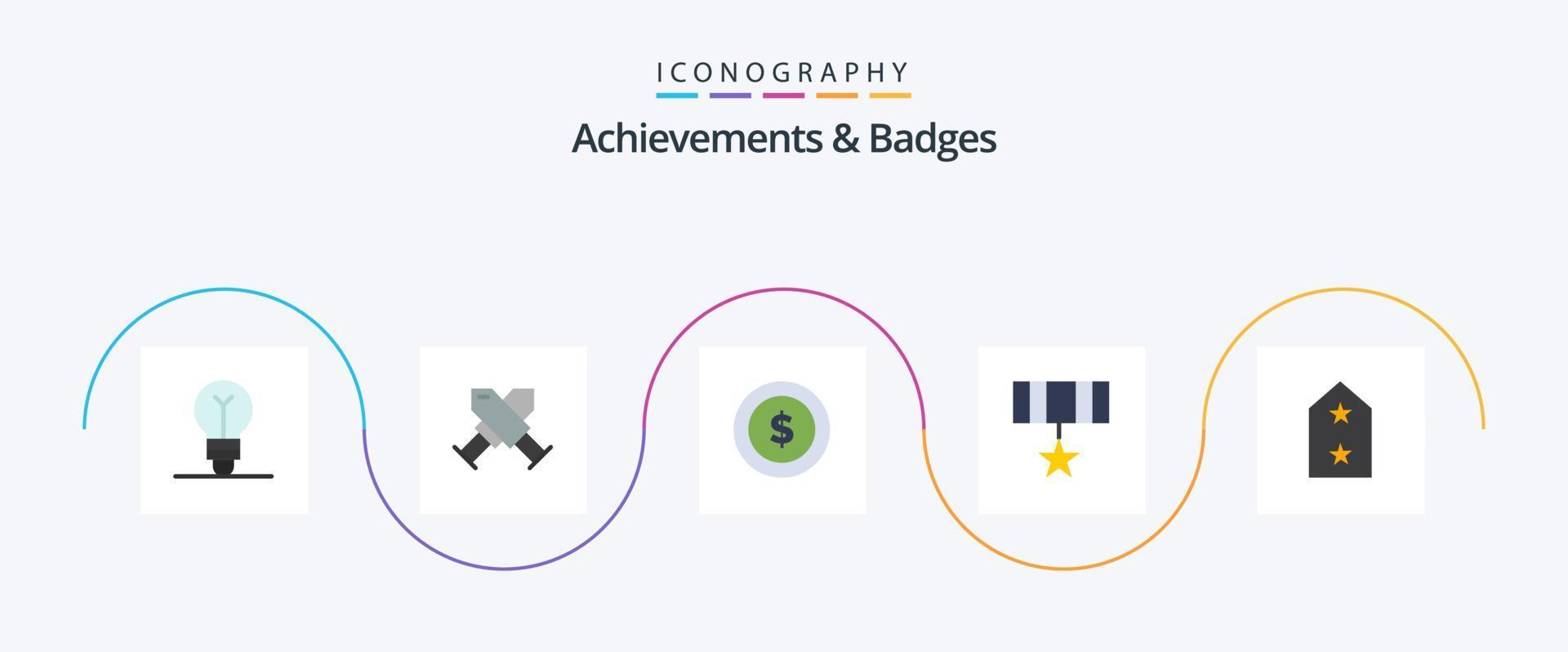 prestationer och märken platt 5 ikon packa Inklusive bricka. medalj. tilldela. bricka. armén vektor