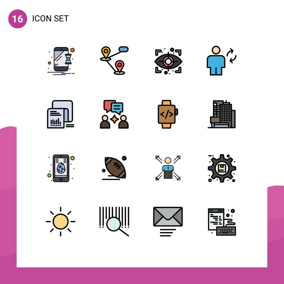Piktogramm einstellen von 16 einfach eben Farbe gefüllt Linien von Unterlagen Checkliste Scan aktualisieren Mensch editierbar kreativ Vektor Design Elemente