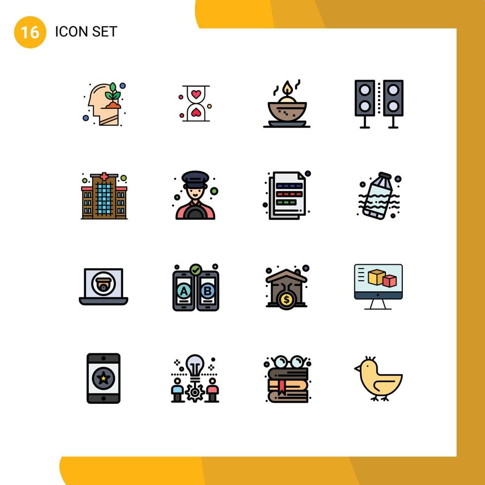 mobil gränssnitt platt Färg fylld linje uppsättning av 16 piktogram av byggnad högtalare väntar Produkter enheter redigerbar kreativ vektor design element