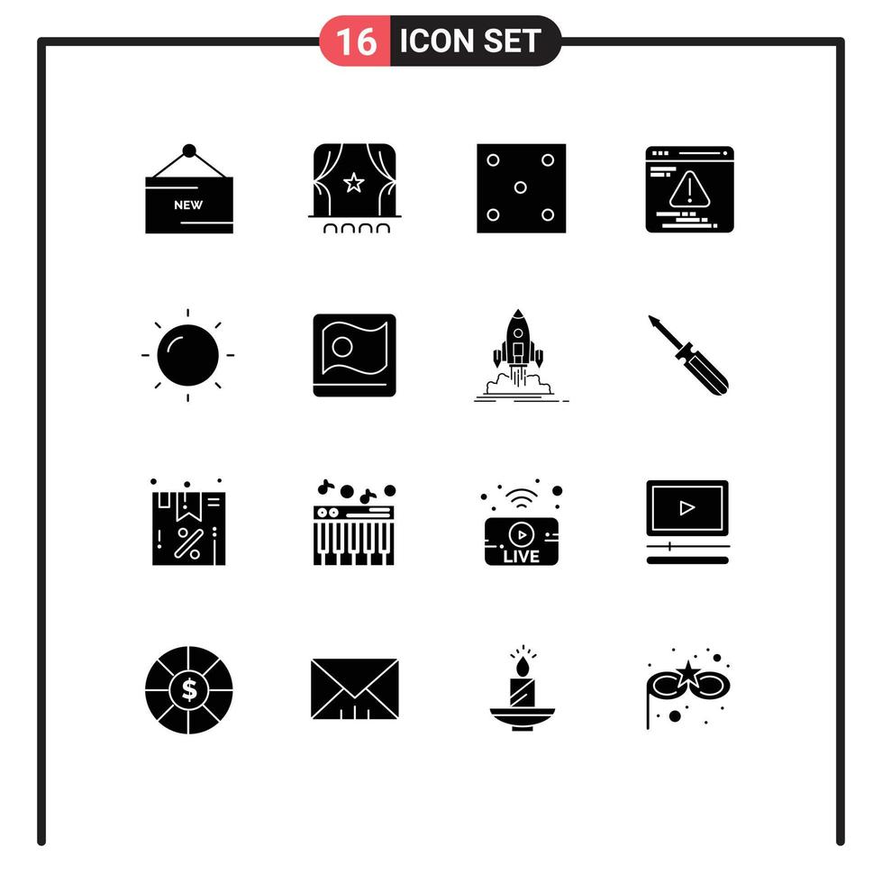 16 kreativ Symbole modern Zeichen und Symbole von Sonne Error Film Netz Sport editierbar Vektor Design Elemente