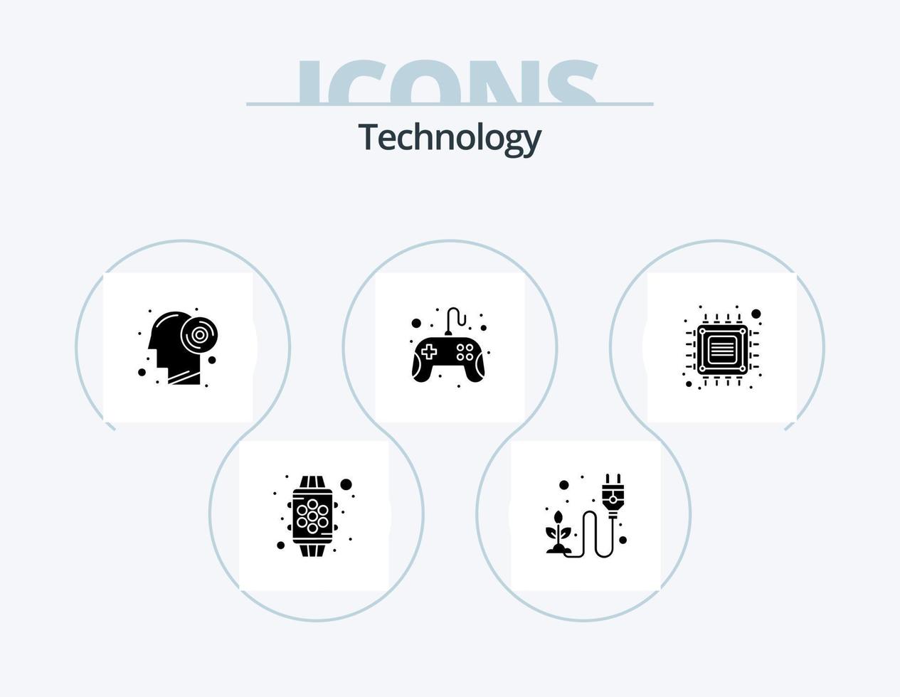 teknologi glyf ikon packa 5 ikon design. chip. spel. växt. kontroller. produktivitet vektor