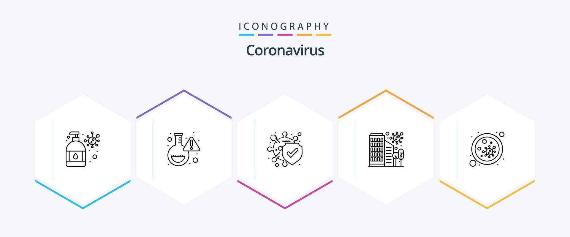 coronavirus 25 linje ikon packa Inklusive blod. skydd. bakterie. sjukdom. byggnad vektor