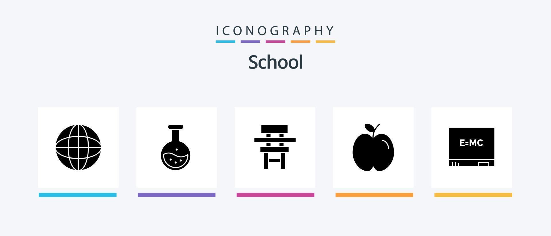 skola glyf 5 ikon packa Inklusive studie. utbildning. utbildning. äpple. utbildning. kreativ ikoner design vektor