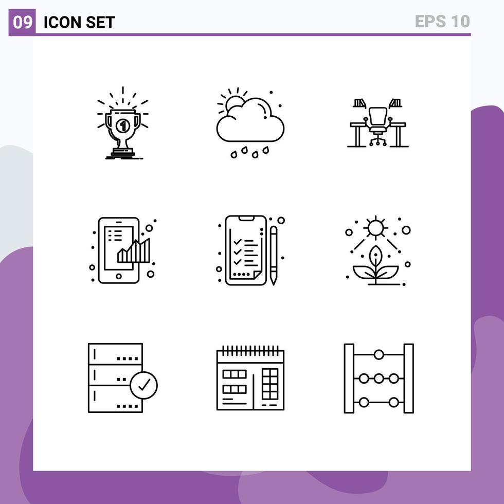 användare gränssnitt packa av 9 grundläggande konturer av Diagram arbete plats Sol kontor dator redigerbar vektor design element
