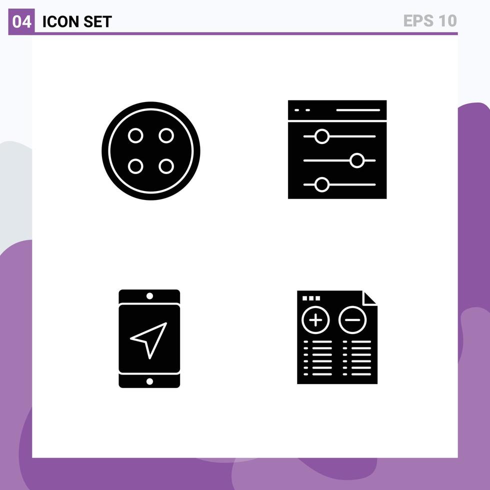 mobil gränssnitt fast glyf uppsättning av 4 piktogram av Tillbehör mobil skjorta gränssnitt Karta redigerbar vektor design element
