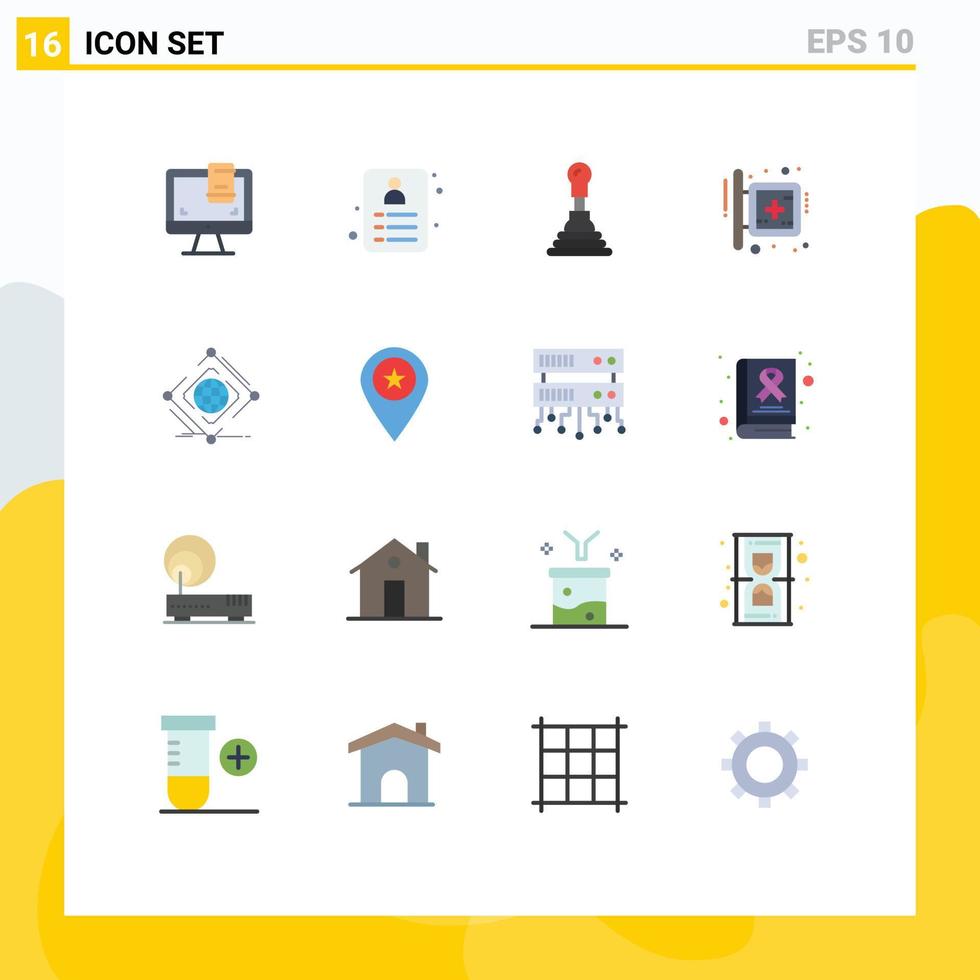 16 eben Farbe Konzept zum Websites Handy, Mobiltelefon und Apps Internet Komplex Auto Krankenhaus medizinisch editierbar Pack von kreativ Vektor Design Elemente