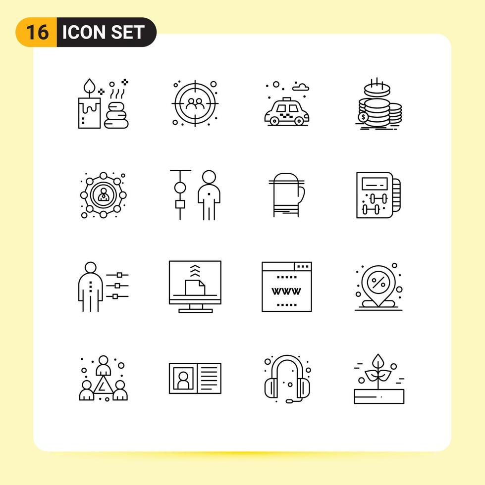 16 kreativ ikoner modern tecken och symboler av delning dotterbolag parkera besparingar guld redigerbar vektor design element