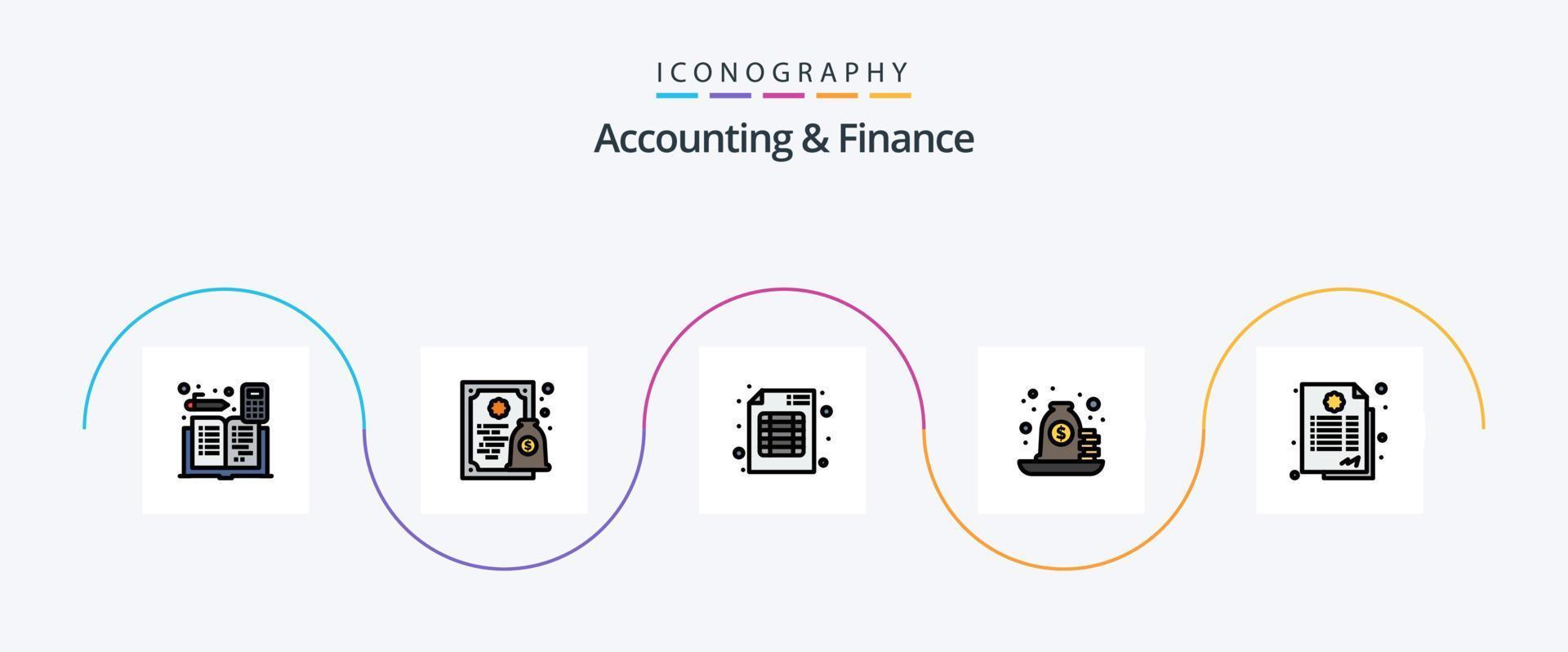 bokföring och finansiera linje fylld platt 5 ikon packa Inklusive lån. betalning. pengar. inteckning. företag vektor