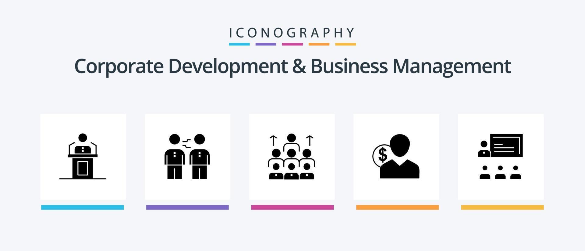 korporativ Entwicklung und Geschäft Verwaltung Glyphe 5 Symbol Pack einschließlich Führung. Geschäft. Vereinbarung. Belegschaft. Händedruck. kreativ Symbole Design vektor