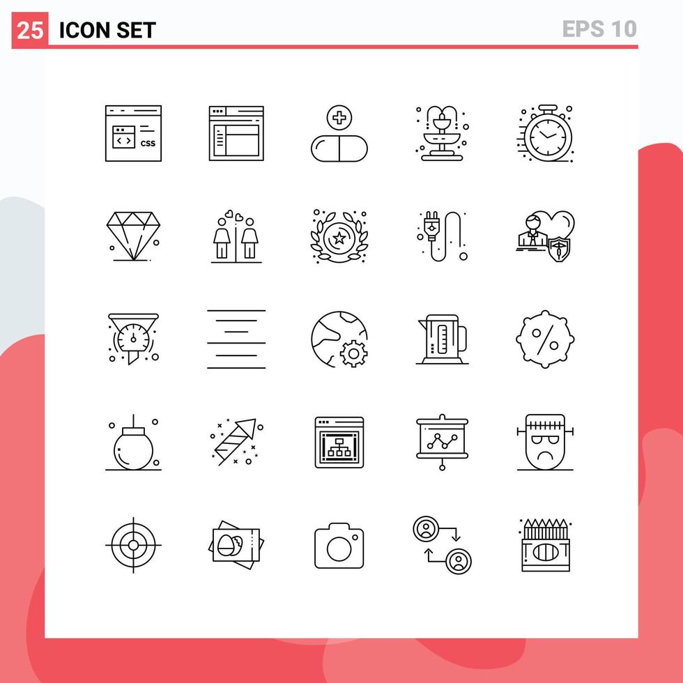 25 thematisch Vektor Linien und editierbar Symbole von Geschäft Brunnen Webseite Leben Zeichen editierbar Vektor Design Elemente