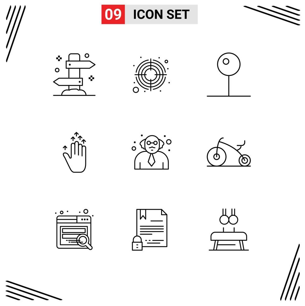 uppsättning av 9 modern ui ikoner symboler tecken för lärare upp mål hand pil multimedia redigerbar vektor design element