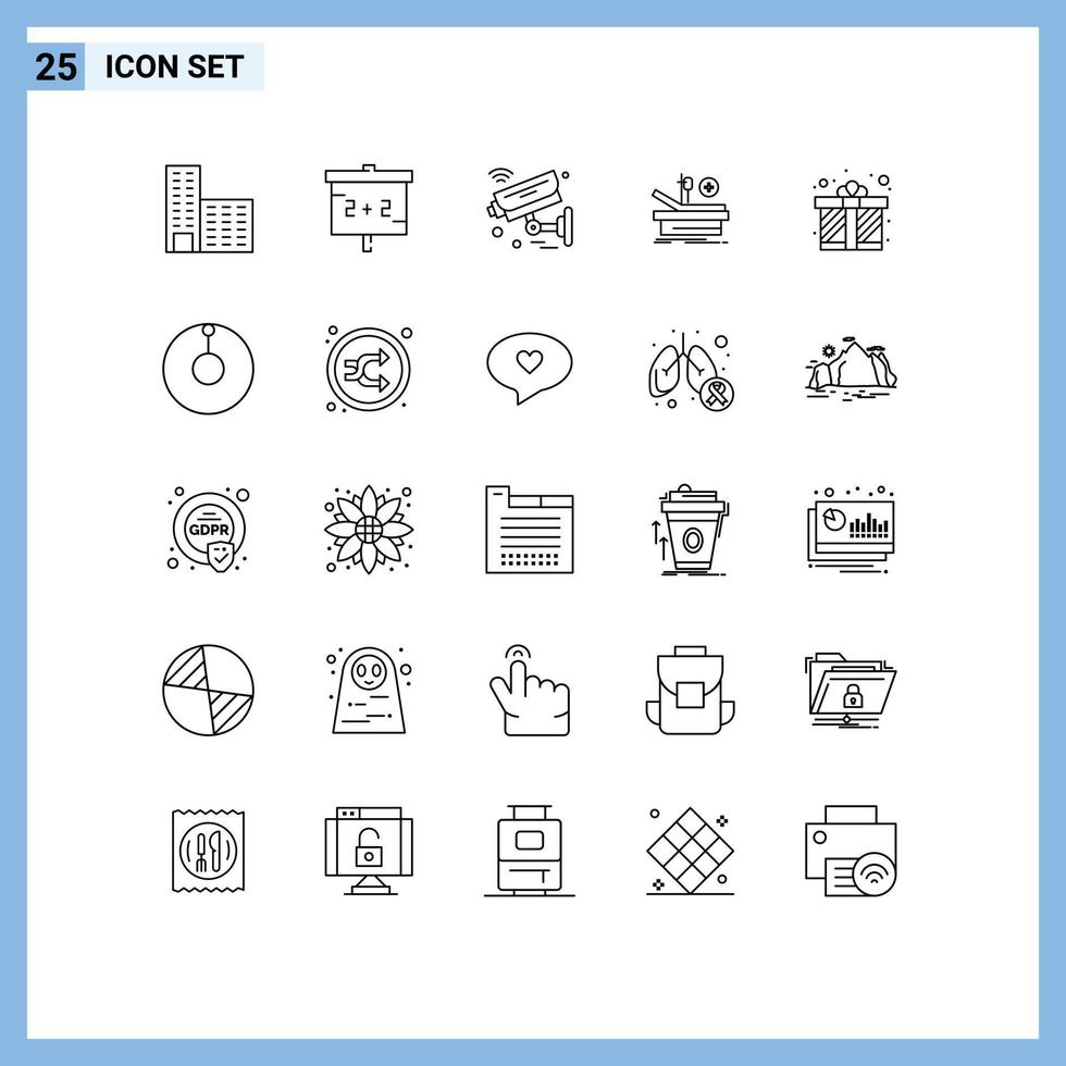 25 tematiska vektor rader och redigerbar symboler av närvarande gåva iot sjukhus teater redigerbar vektor design element
