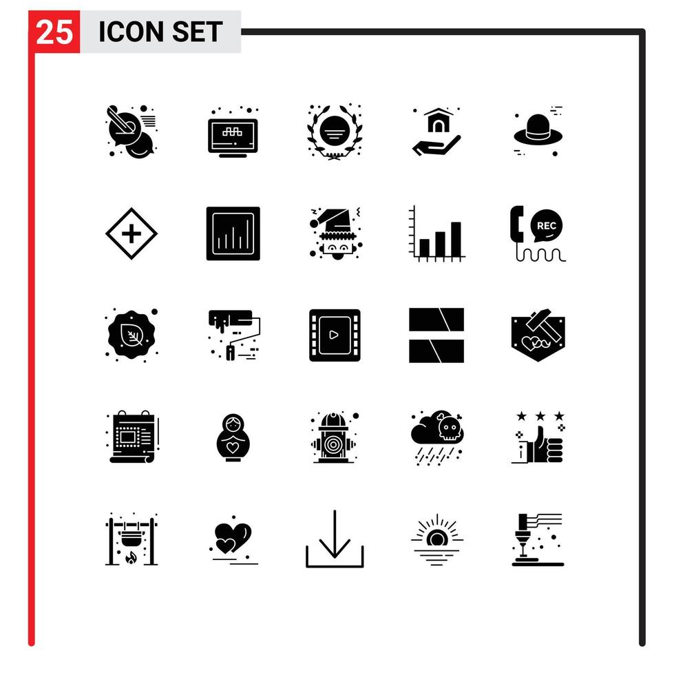 Universal- Symbol Symbole Gruppe von 25 modern solide Glyphen von Deckel echt Nachlass Webseite Zuhause Schule Logo editierbar Vektor Design Elemente
