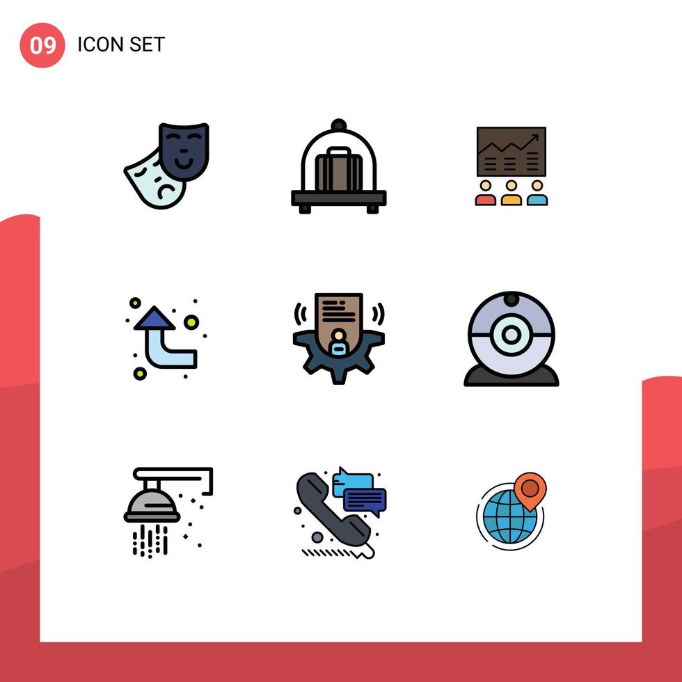 piktogram uppsättning av 9 enkel fylld linje platt färger av profil miljö Diagram vänster pilar redigerbar vektor design element
