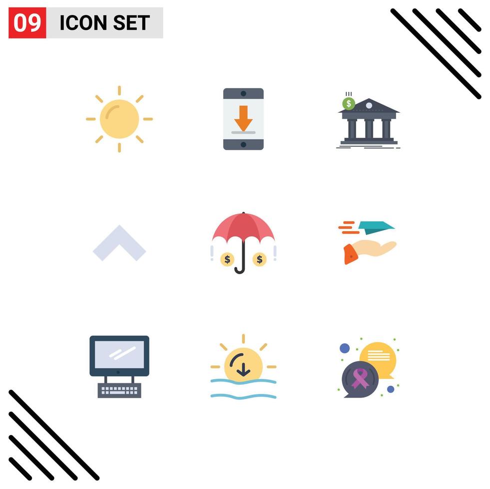 uppsättning av 9 modern ui ikoner symboler tecken för försäkring framåt- arkitektur upp statlig redigerbar vektor design element