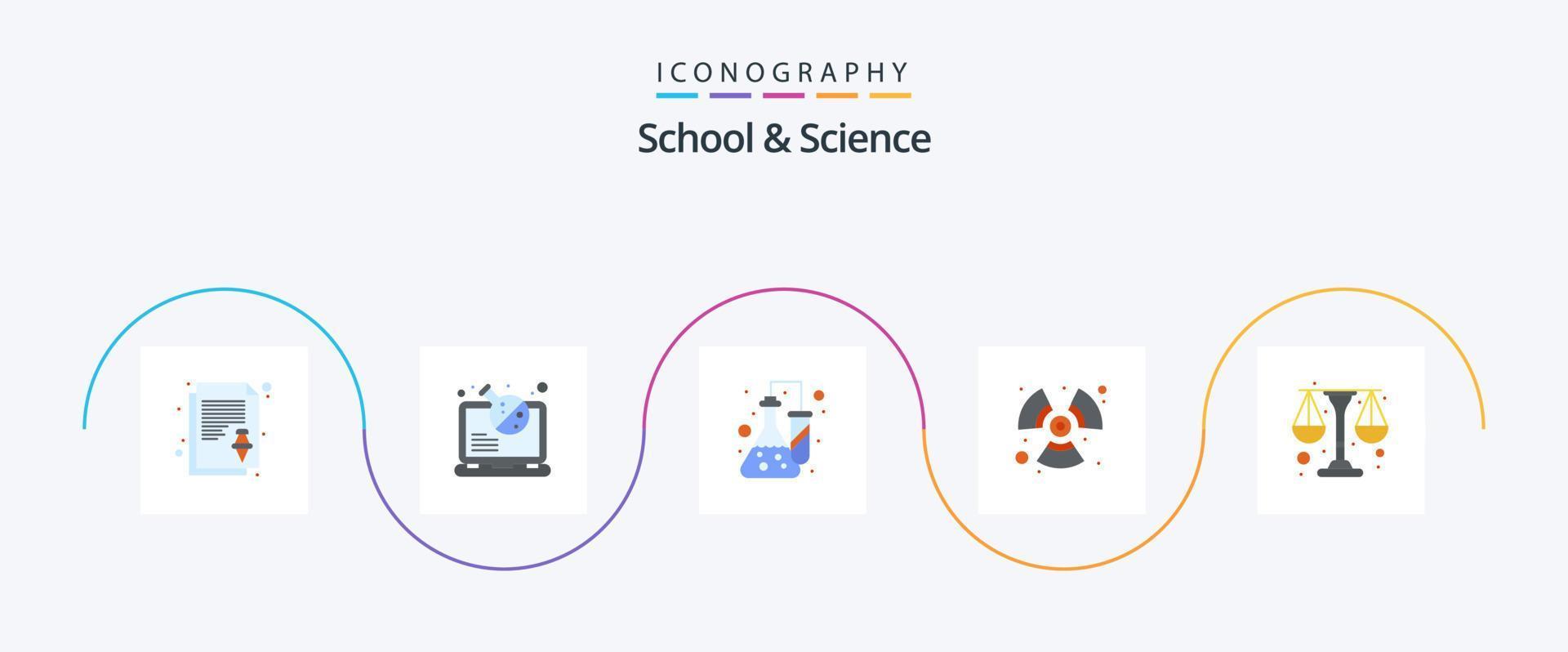 Schule und Wissenschaft eben 5 Symbol Pack einschließlich Skala. Energie. Chemie. Wind. Ventilator vektor