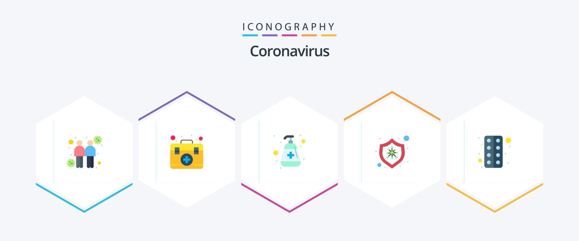 coronavirus 25 platt ikon packa Inklusive läsplatta. virus. hand tvätta. skydd. medicinsk vektor