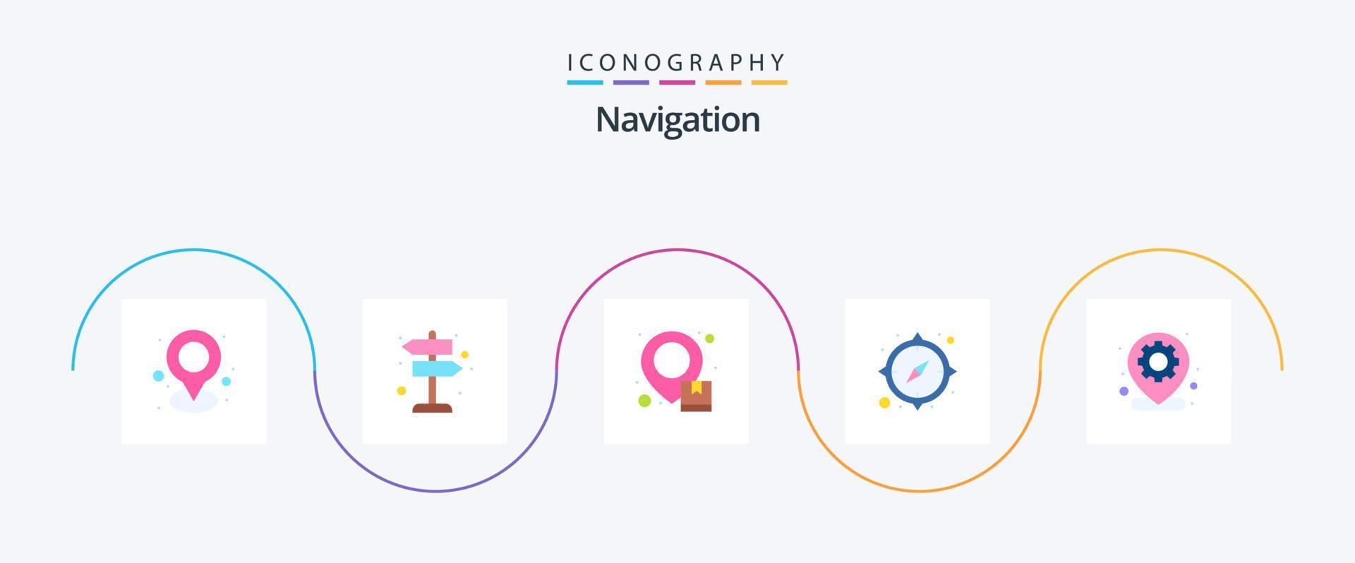 Navigation eben 5 Symbol Pack einschließlich Karte. Karte. Kasten. Navigation. Kompass vektor