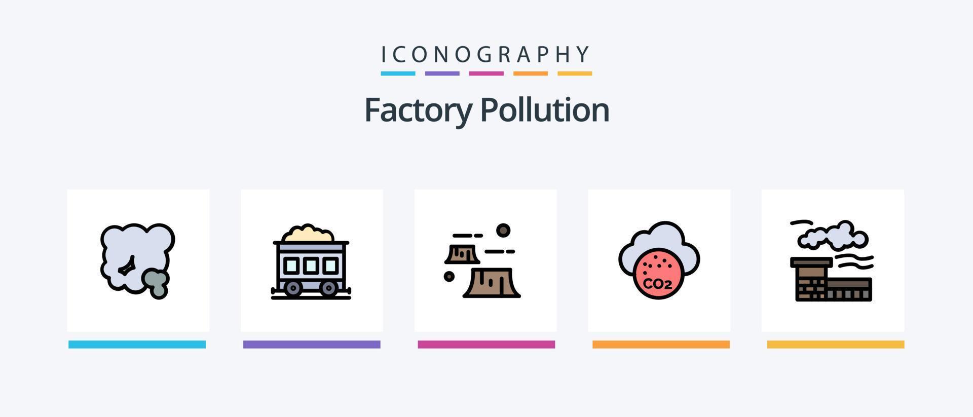 fabrik förorening linje fylld 5 ikon packa Inklusive rök. förorening. förorening. fabrik. gas. kreativ ikoner design vektor