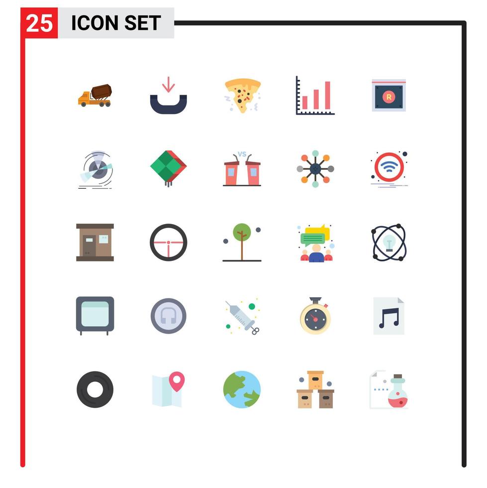 mobil gränssnitt platt Färg uppsättning av 25 piktogram av lag upphovsrätt snabb mat företag statistik redigerbar vektor design element