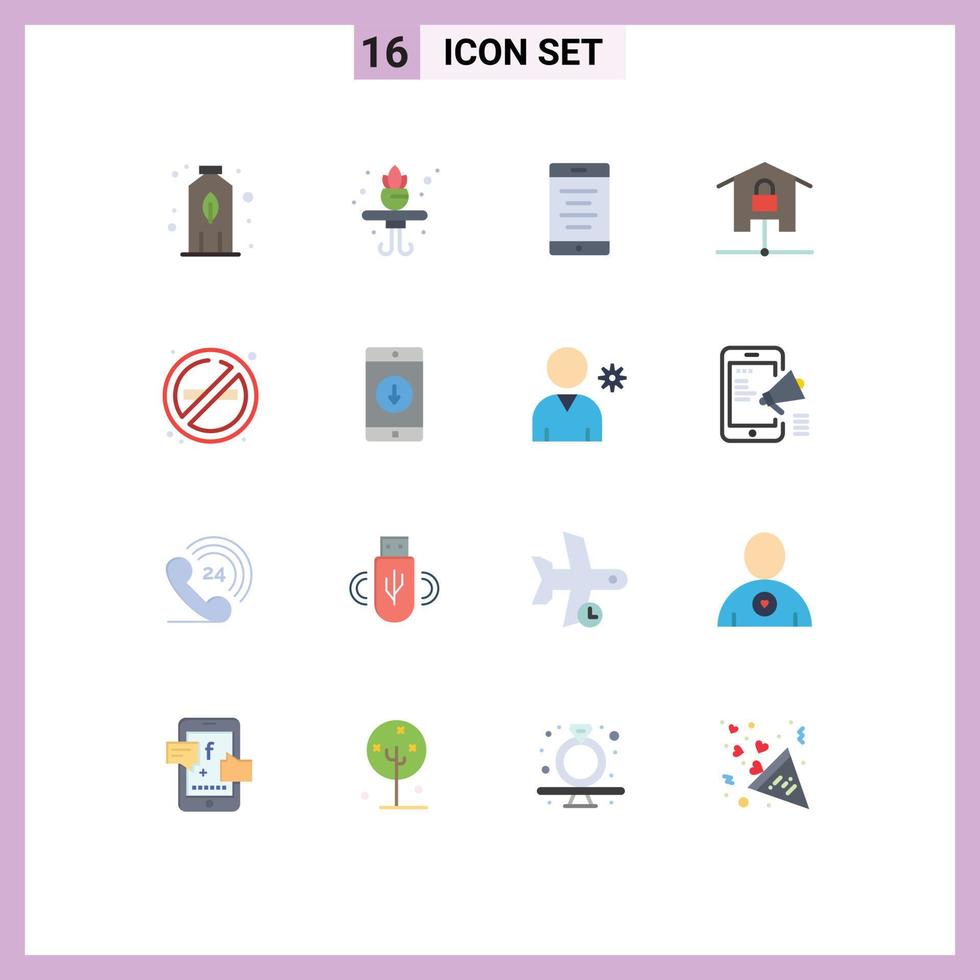 piktogram uppsättning av 16 enkel platt färger av Nej rök Nej cell brand låst redigerbar packa av kreativ vektor design element