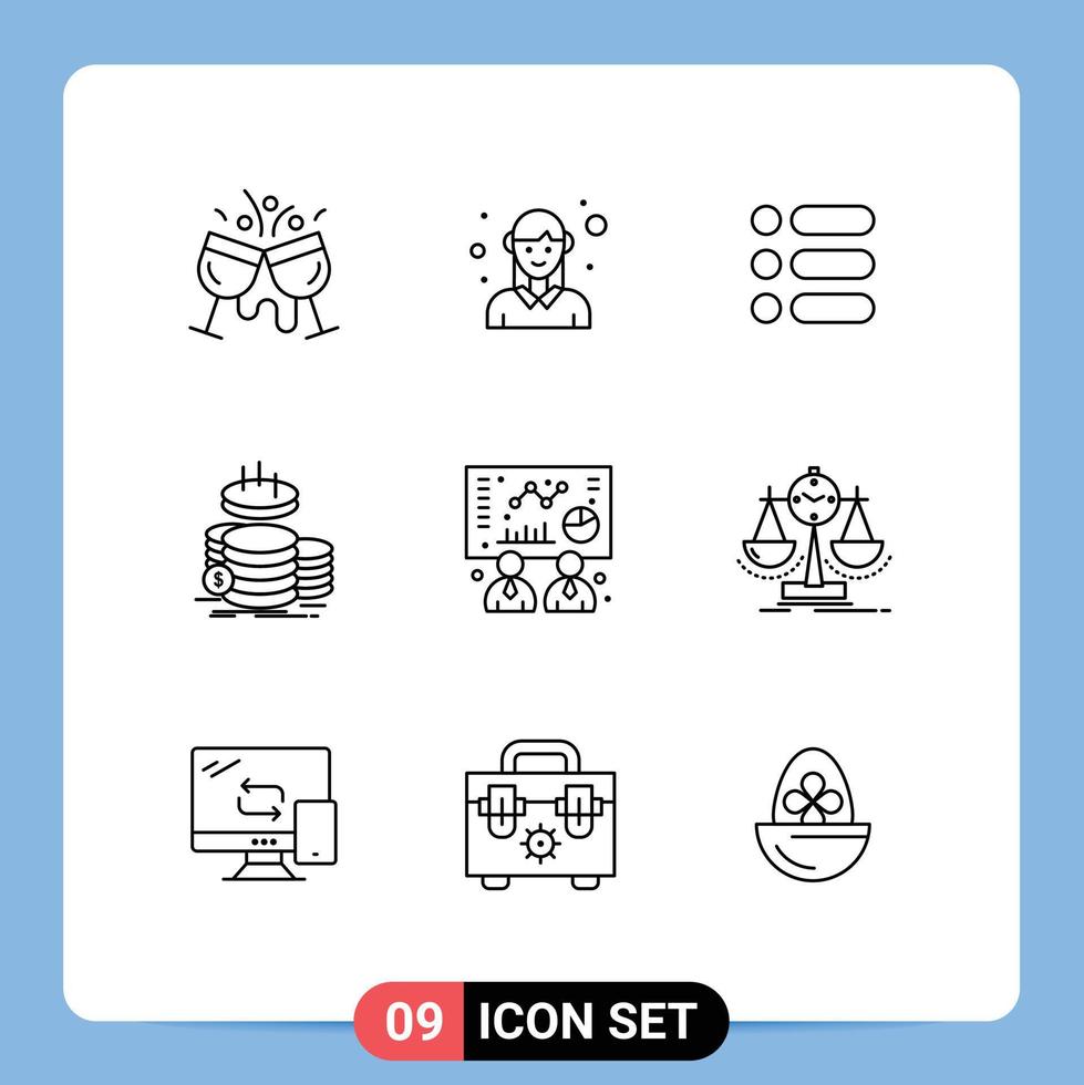 mobil gränssnitt översikt uppsättning av 9 piktogram av inkomst finansiera kvinna mynt text redigerbar vektor design element