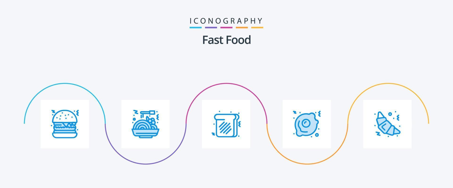 schnell Essen Blau 5 Symbol Pack einschließlich . Lebensmittel. Lebensmittel. Croissant vektor