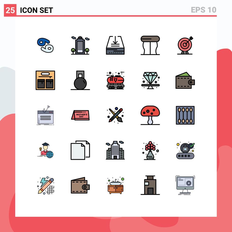 25 universell fylld linje platt färger uppsättning för webb och mobil tillämpningar prestation mål ladda ner tabell möbel redigerbar vektor design element