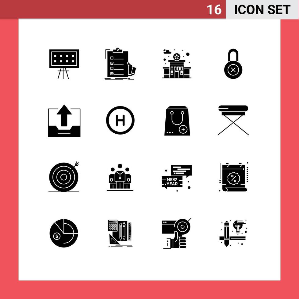 uppsättning av 16 modern ui ikoner symboler tecken för låda skåp Urklipp skydd låsa redigerbar vektor design element
