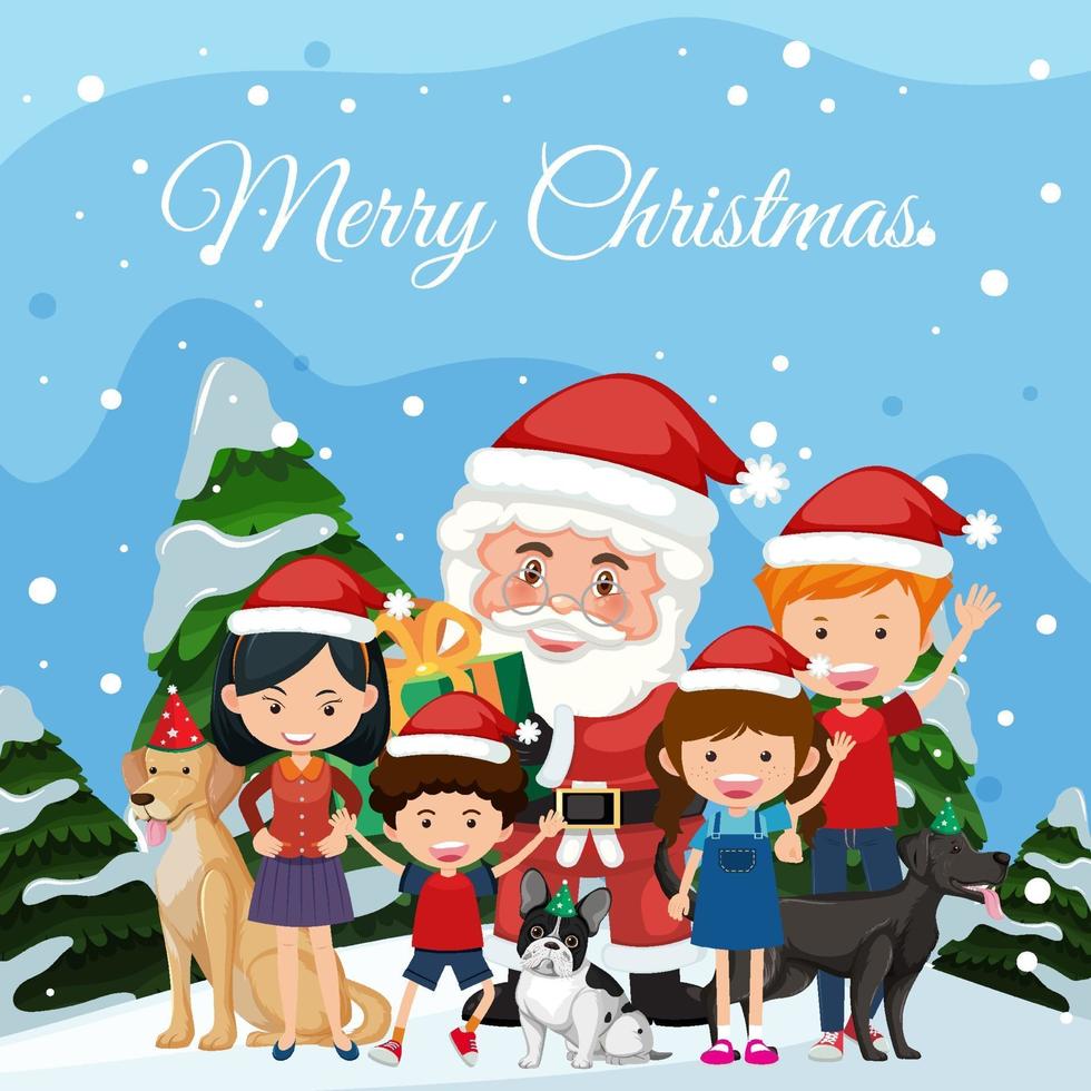 Santa und glückliches Familienmitglied auf Weihnachtshintergrund vektor