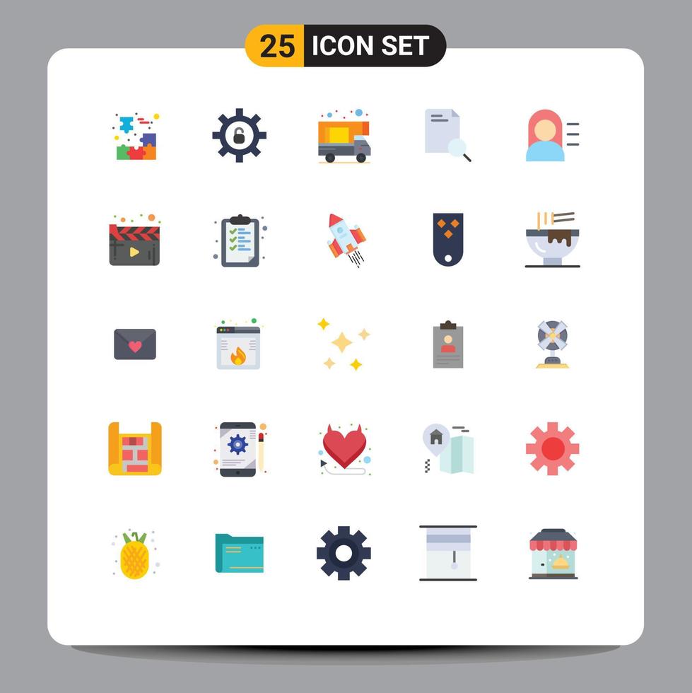 universell ikon symboler grupp av 25 modern platt färger av Fröken utbildning camping dokumentera forskning redigerbar vektor design element