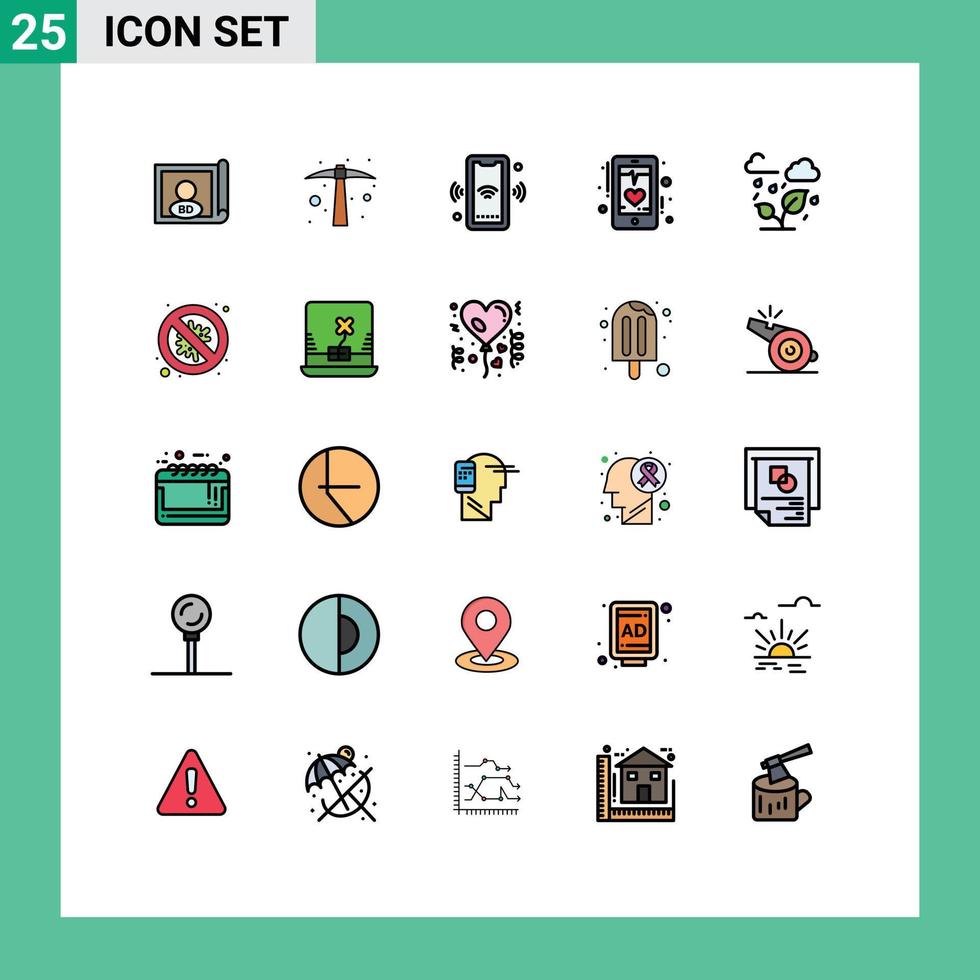 packa av 25 modern fylld linje platt färger tecken och symboler för webb skriva ut media sådan som telefon hjärta telefon ecg smart redigerbar vektor design element