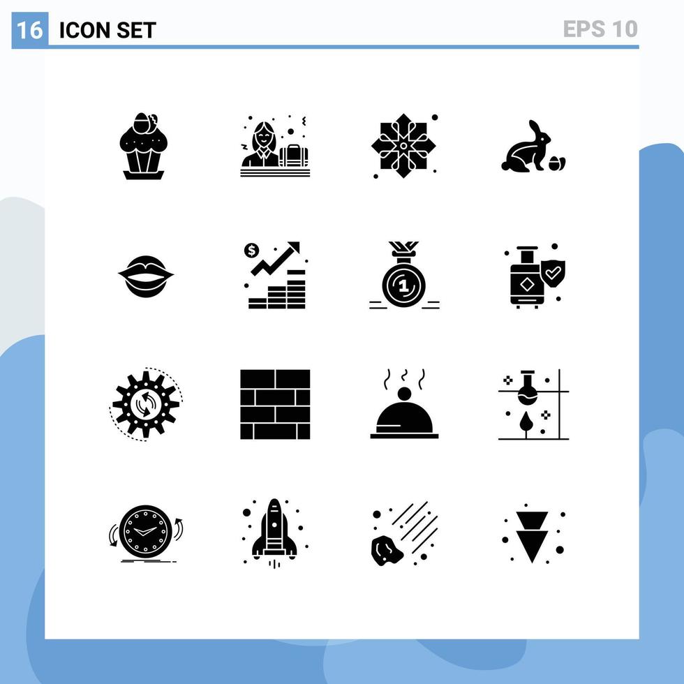 mobil gränssnitt fast glyf uppsättning av 16 piktogram av natur påsk kvinna råna tyg redigerbar vektor design element