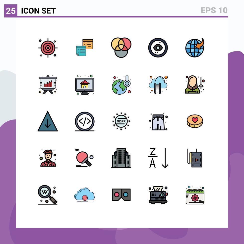 fylld linje platt Färg packa av 25 universell symboler av klot se sidor ui öga redigerbar vektor design element