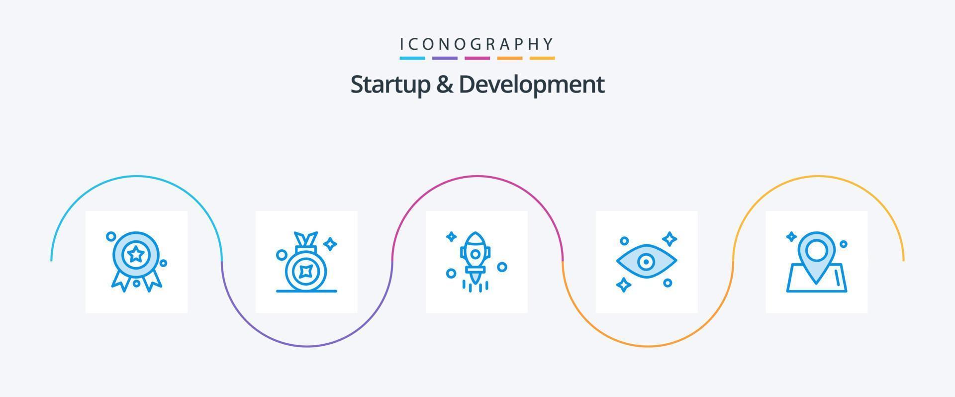 börja och utveckling blå 5 ikon packa Inklusive . öga. värld. Karta vektor
